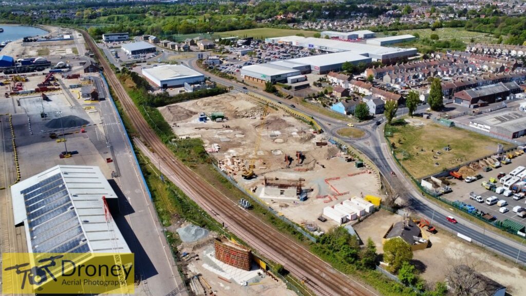 Bridge construction site drone photography in Lowestoft, Suffolk
