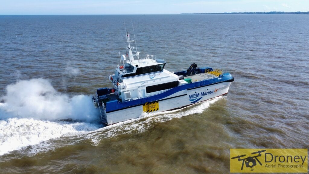 Boat Turbine Wind Farm Drone Photo