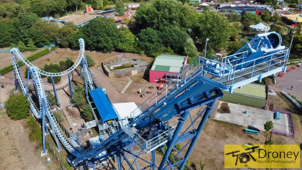 Wipeout Roller Coaster Ride at Pleasurewood Hills in Lowestoft (Drone Photo)
